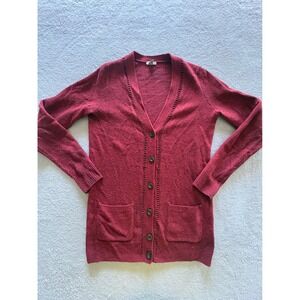 Fossil Womens Burgundy Wool Cashmere Blend Pointelle Longline Cardigan Sweater S